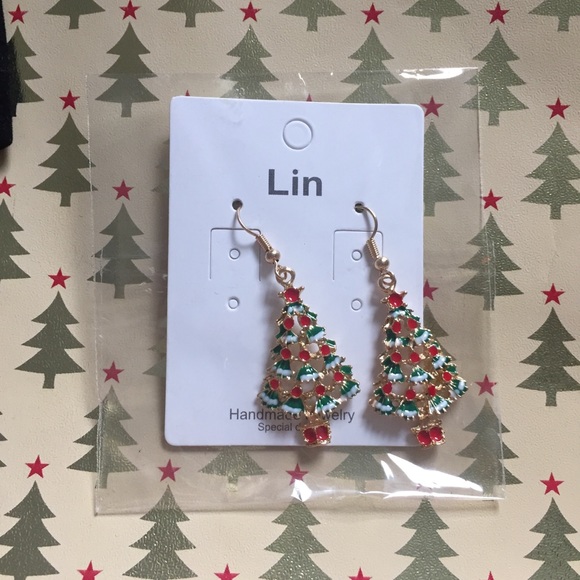 Christmas Tree Earrings Festive Dangle - Handmade NWOT - Picture 4 of 4